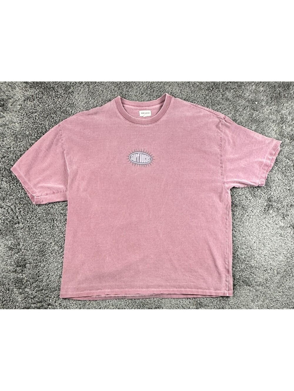 Surf Locos Mens XL Sunburst Oval Logo Washed Plum Burgundy T-Shirt Made in USA